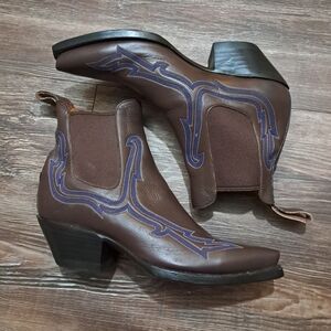 Caborca Handmade Artisan Western Leather Embroidery Pull-on Brown Bootie Sz. 6B